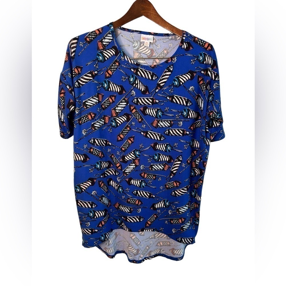 LuLaRoe Women’s Royal Blue Fireworks Irma Top Size XS